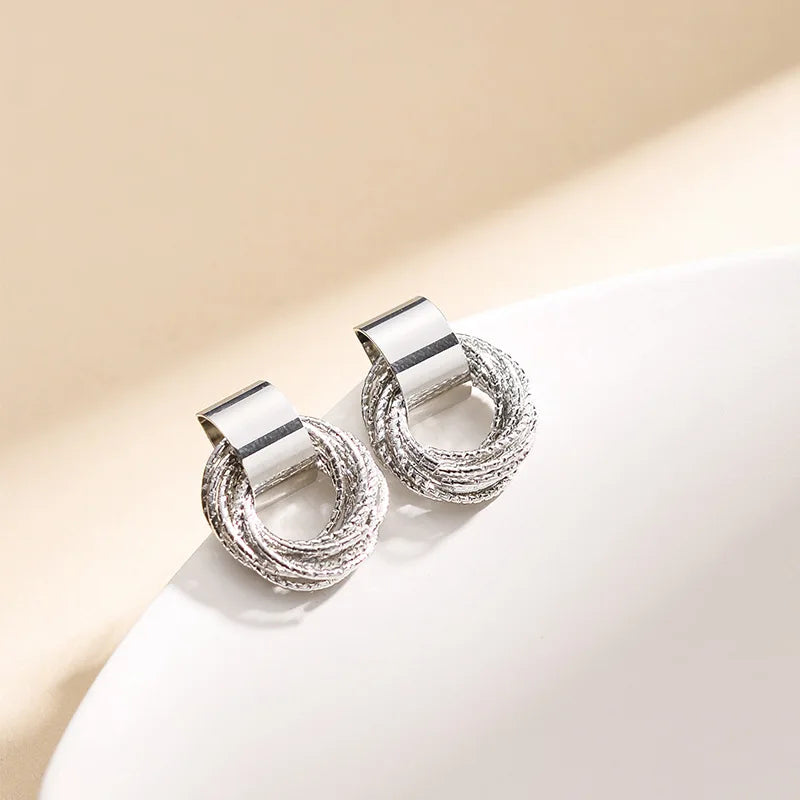 Retro Metal Gold Color Multiple Small Circle Stud Earrings for Women