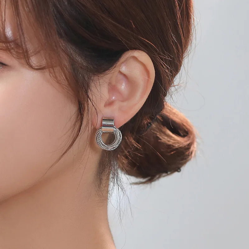 Retro Metal Gold Color Multiple Small Circle Stud Earrings for Women