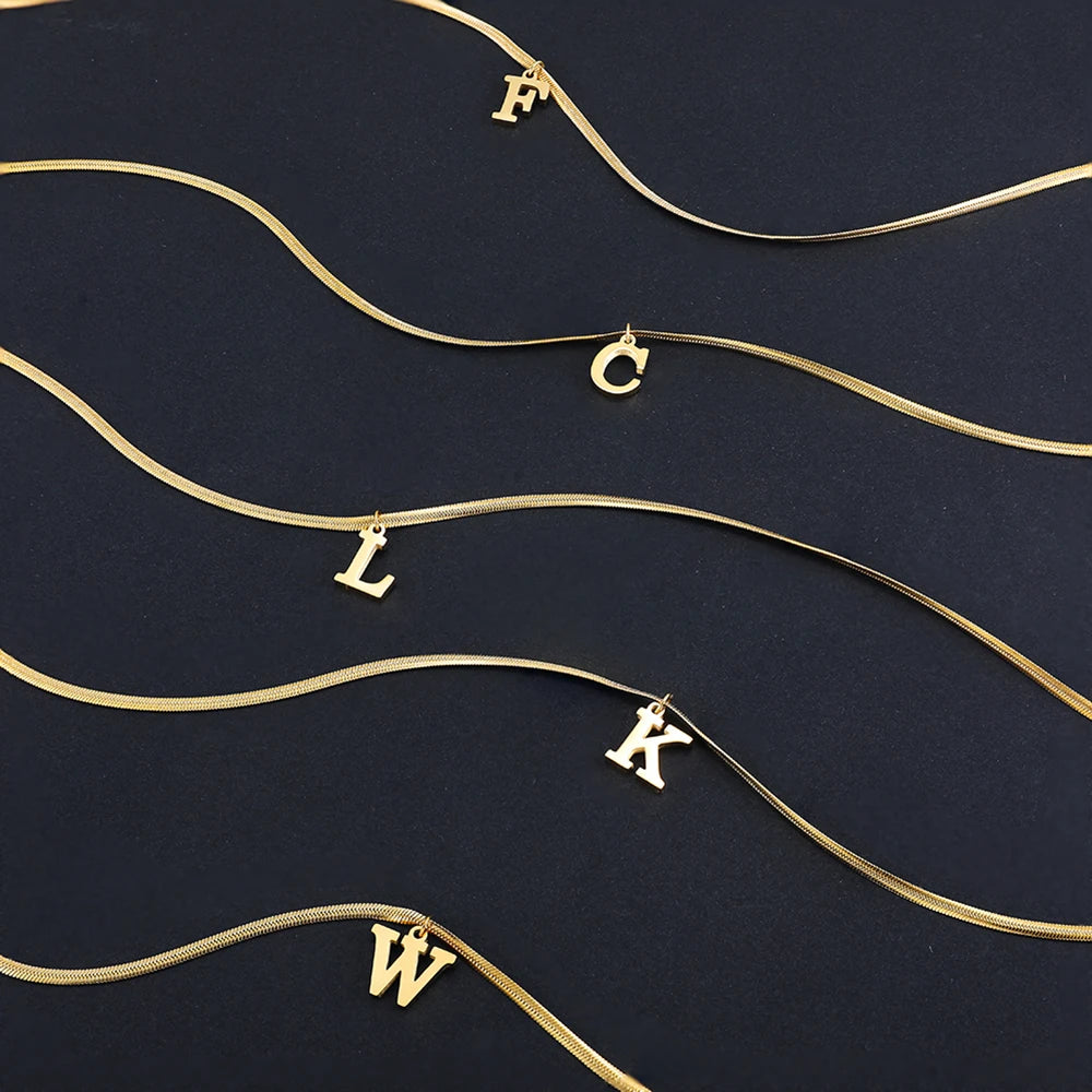 A-Z Alphabet Gold Plated Stainless Steel Non- Tarnishing Pendant Necklace