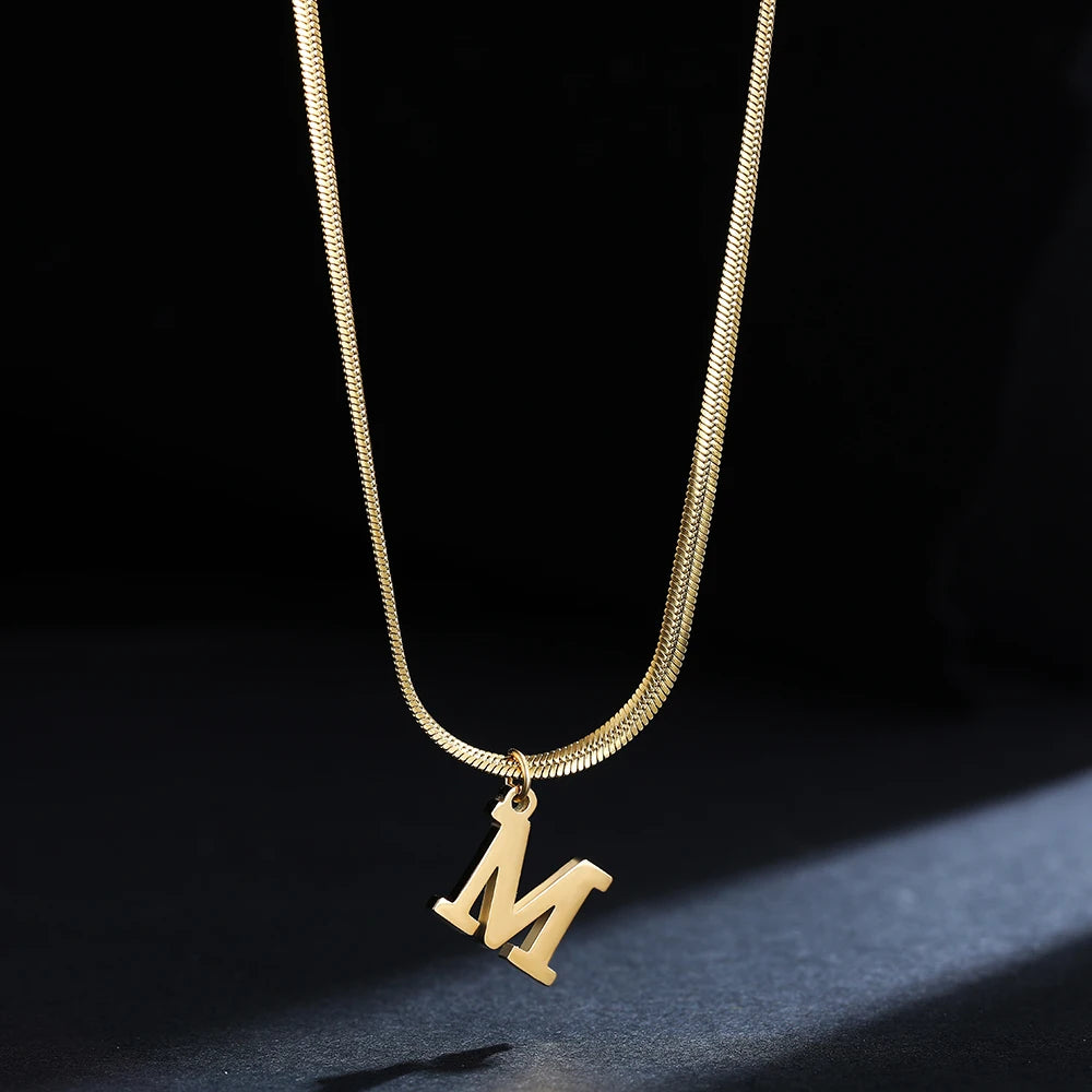 A-Z Alphabet Gold Plated Stainless Steel Non- Tarnishing Pendant Necklace