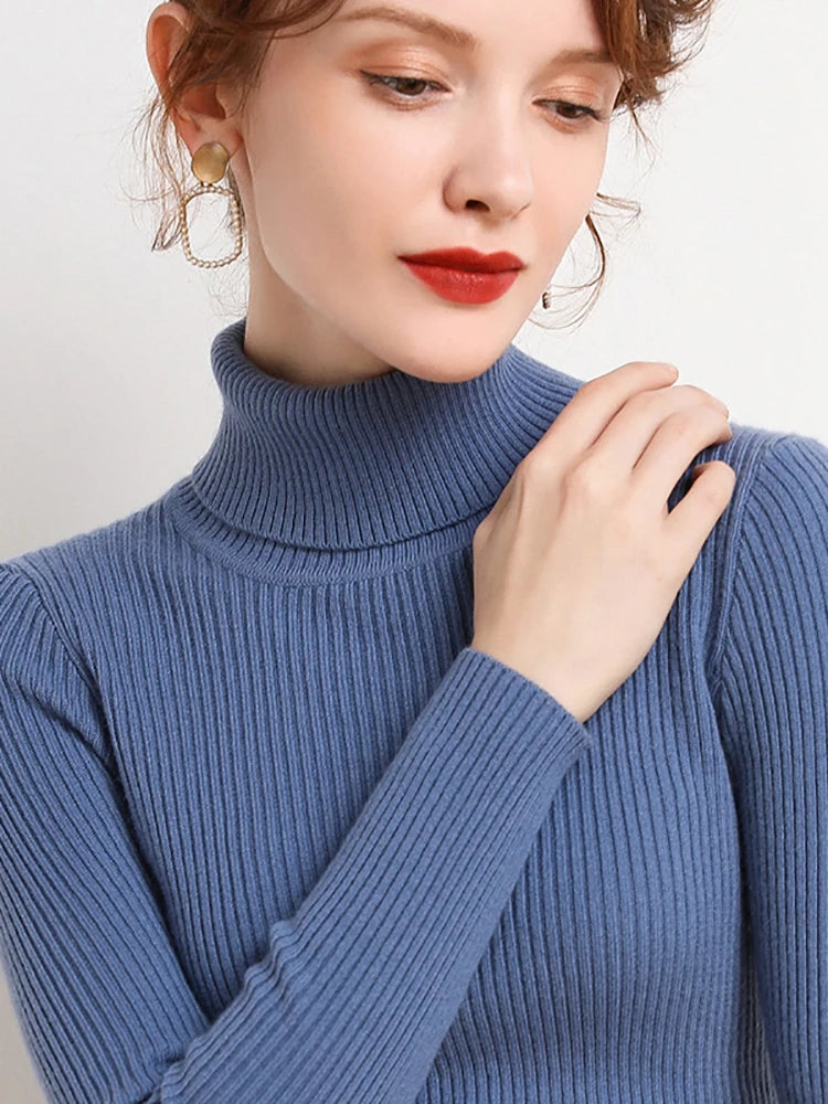 Women Fall Turtleneck Sweater Knitted Soft Cashmere Pullovers