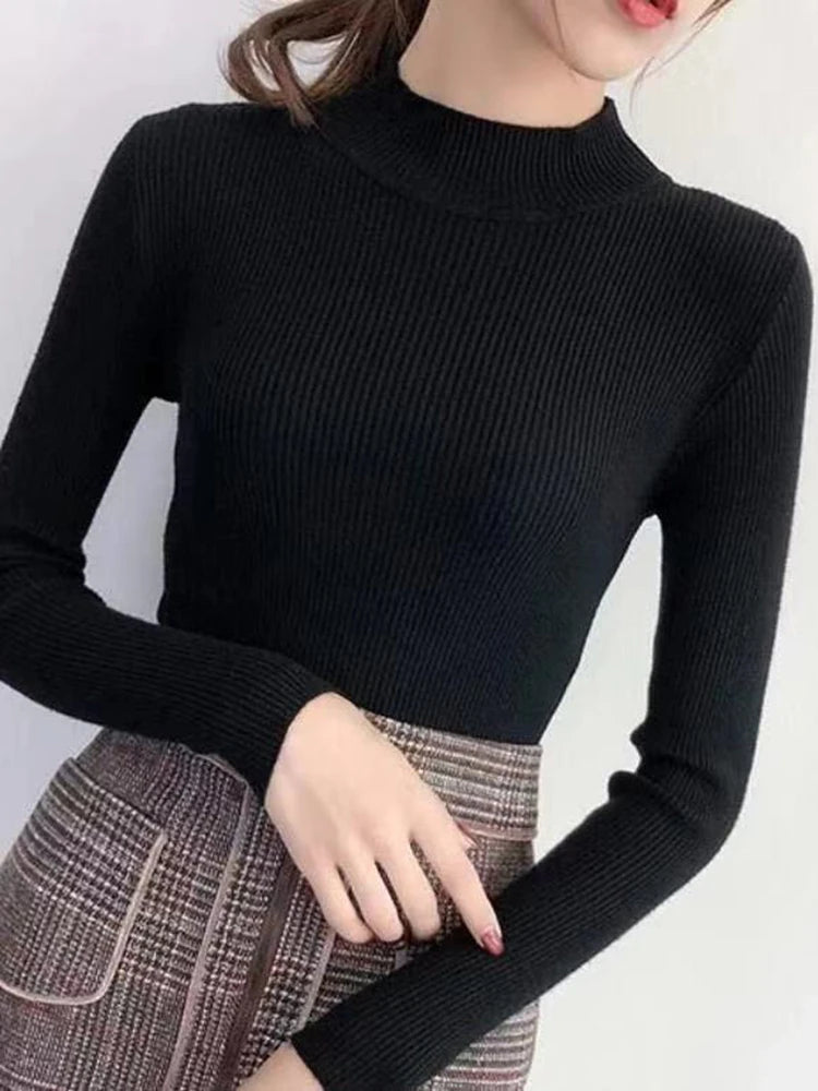 Vintage Womens Sweater Basic Solid Knitted Pullovers