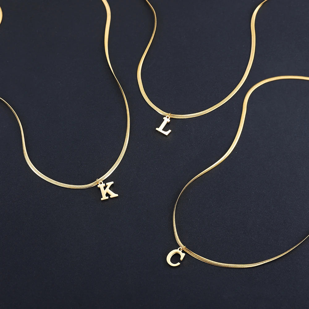 A-Z Alphabet Gold Plated Stainless Steel Non- Tarnishing Pendant Necklace