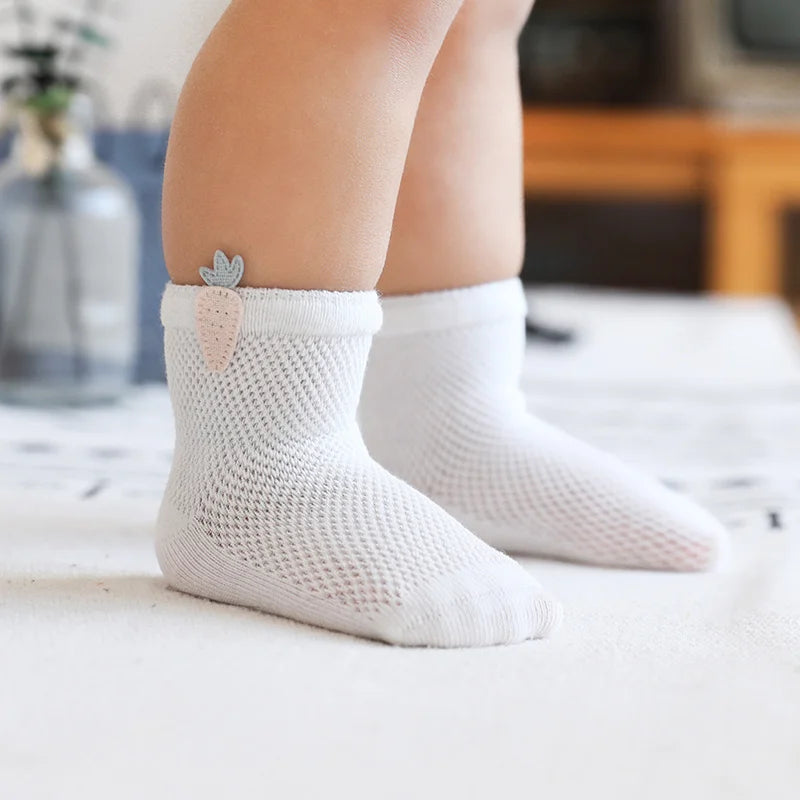 3 Pairs Infant Baby Socks for Girls or Boys Thin Cotton Breathable Mesh Cute Accessories Unisex