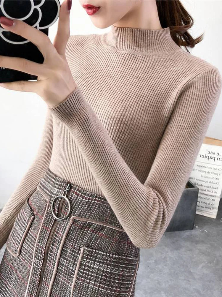 Vintage Womens Sweater Basic Solid Knitted Pullovers